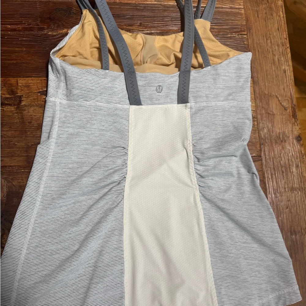 lululemon athletica Gray/White Striped Tank Top used great shape no inserts - Picture 2 of 5